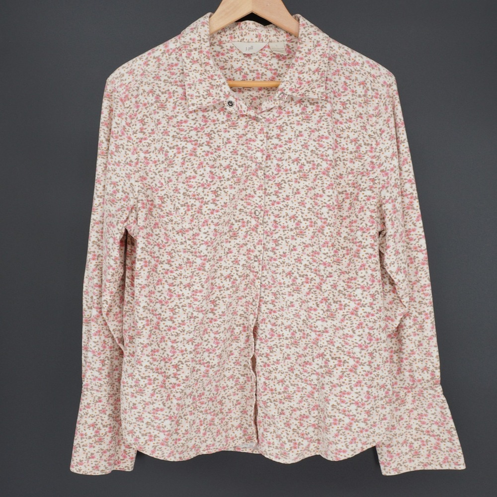 J. Jill Floral Corduroy Snap Front Shirt Women L Pink Cotton Cottagecore Classic
